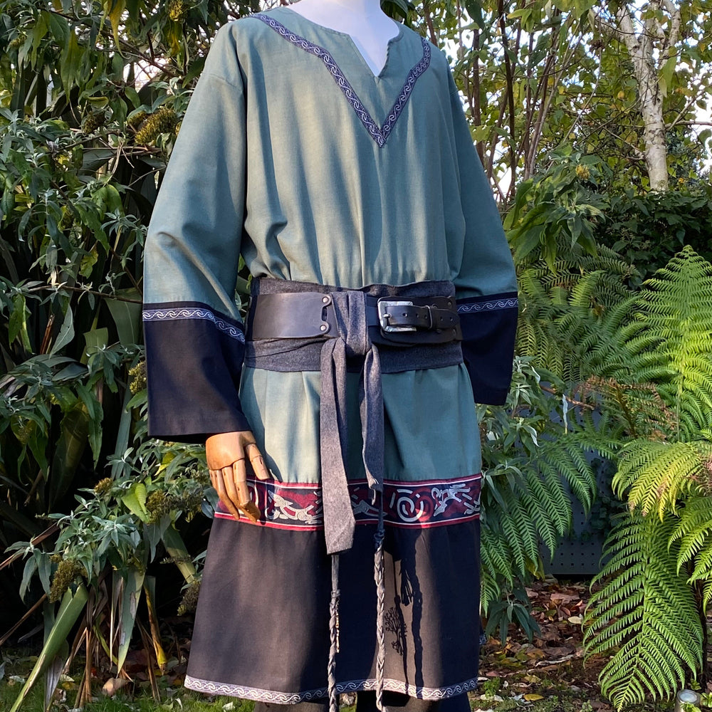 LARP Viking Tunic - Two Tone Green & Black - Linen Cotton Mix with embroidery - Chows Emporium Ltd