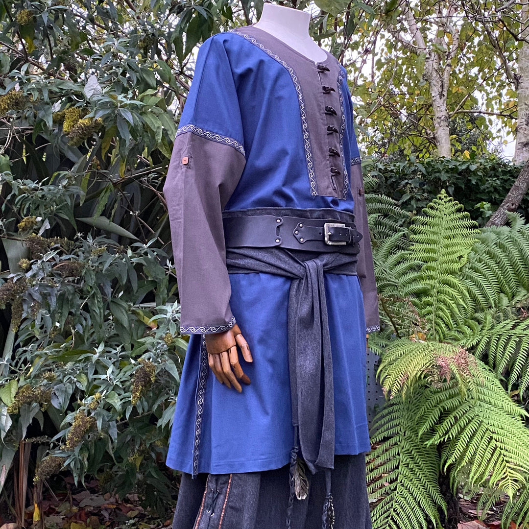LARP Basic Outfit - 3 Pieces: Blue & Grey Two Tone Tunic, Pants and Sash - Chows Emporium Ltd
