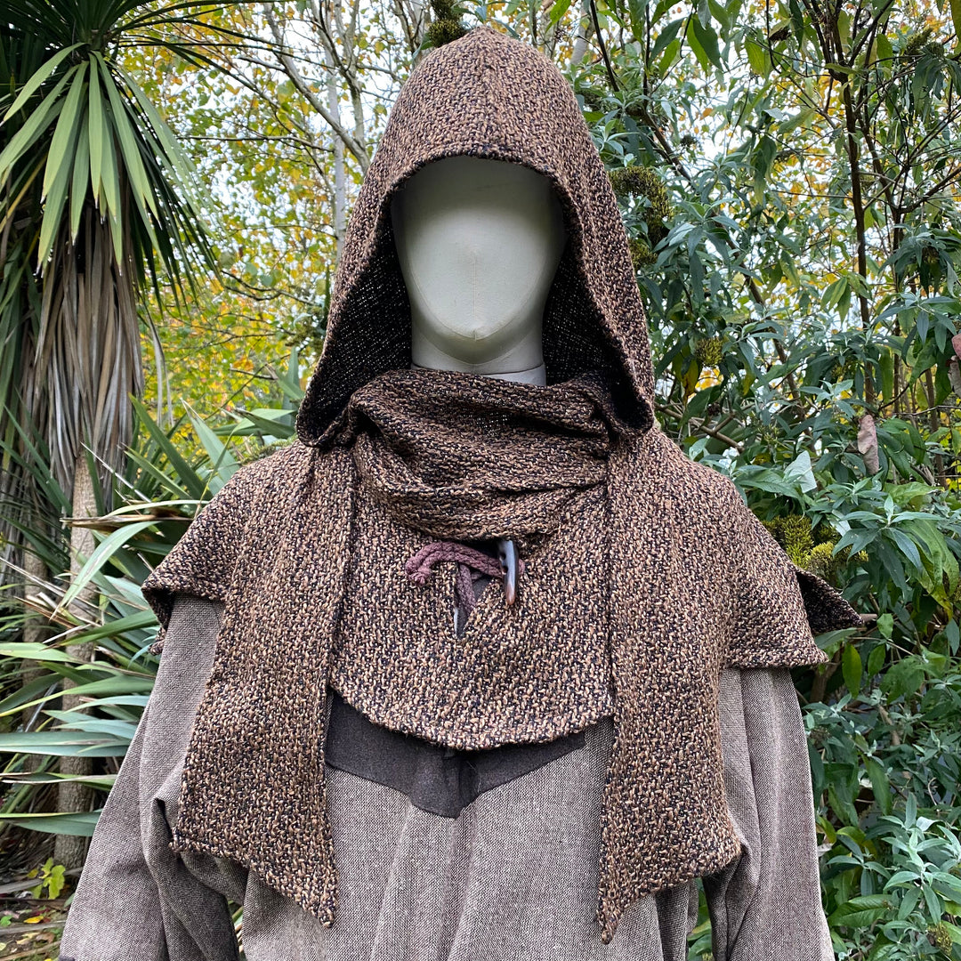 Medieval Wrap-Around Hood - Brown - Wool Scarf LARP Hood - Chows Emporium Ltd