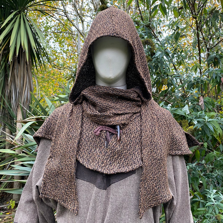 Medieval Wrap-Around Hood - Brown - Wool Scarf LARP Hood - Chows Emporium Ltd