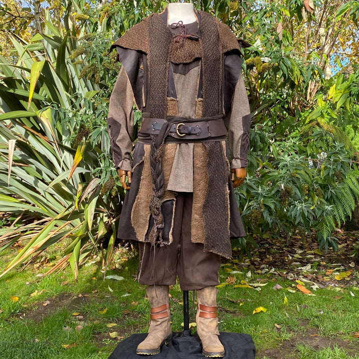 Woodland Archer LARP Outfit - 3 Pieces; Brown Waistcoat, Hood & Sash - Chows Emporium Ltd