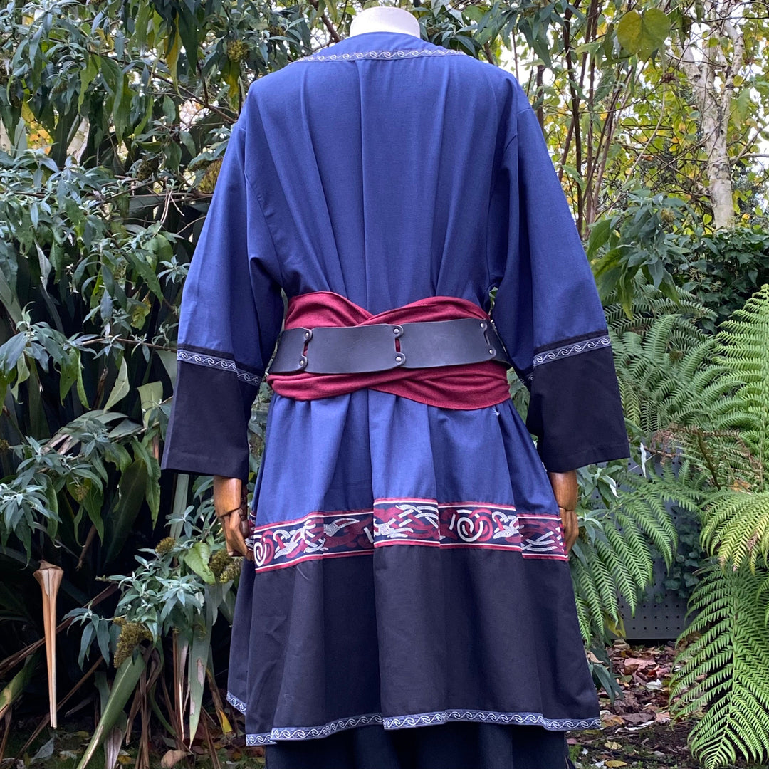 LARP Viking Tunic - Two Tone Blue & Black - Linen Cotton Mix with embroidery - Chows Emporium Ltd