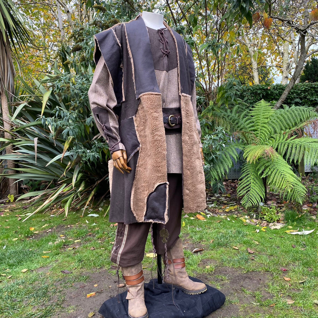 Barbarian Warrior LARP Outfit - Brown 3 Piece Set; Waistcoat, Hood, Mantle - Chows Emporium Ltd