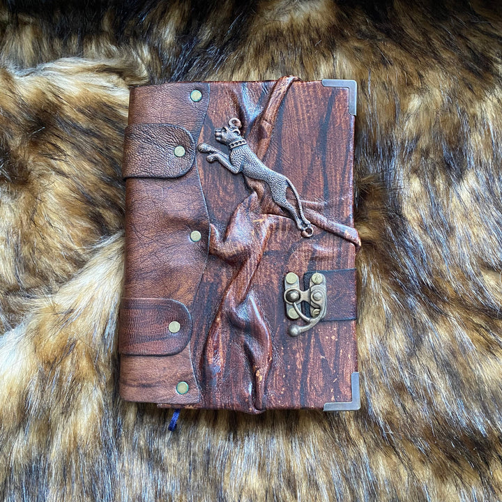 Leather Bound Journal with Metal Clasp and Animal Accessory - Brown A5 Note Book - Chows Emporium Ltd