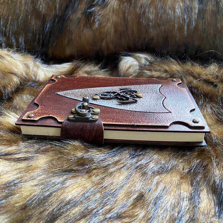 Leather Bound Journal with Metal Clasp and Reaper Shield - Brown A5 Note Book - Chows Emporium Ltd