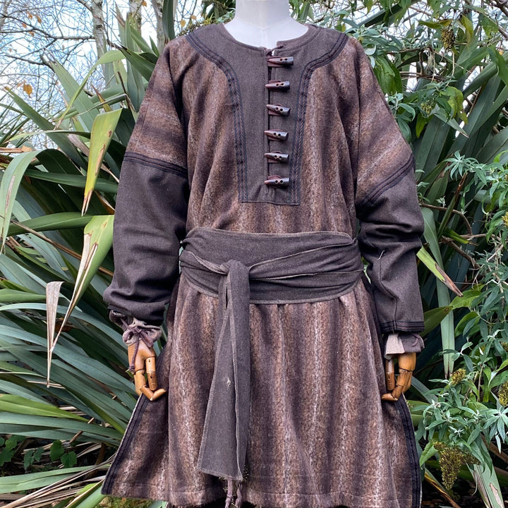 LARP Viking Tunic with Buttons - Two Tone Brown - Mohair Wool Mix - Chows Emporium Ltd