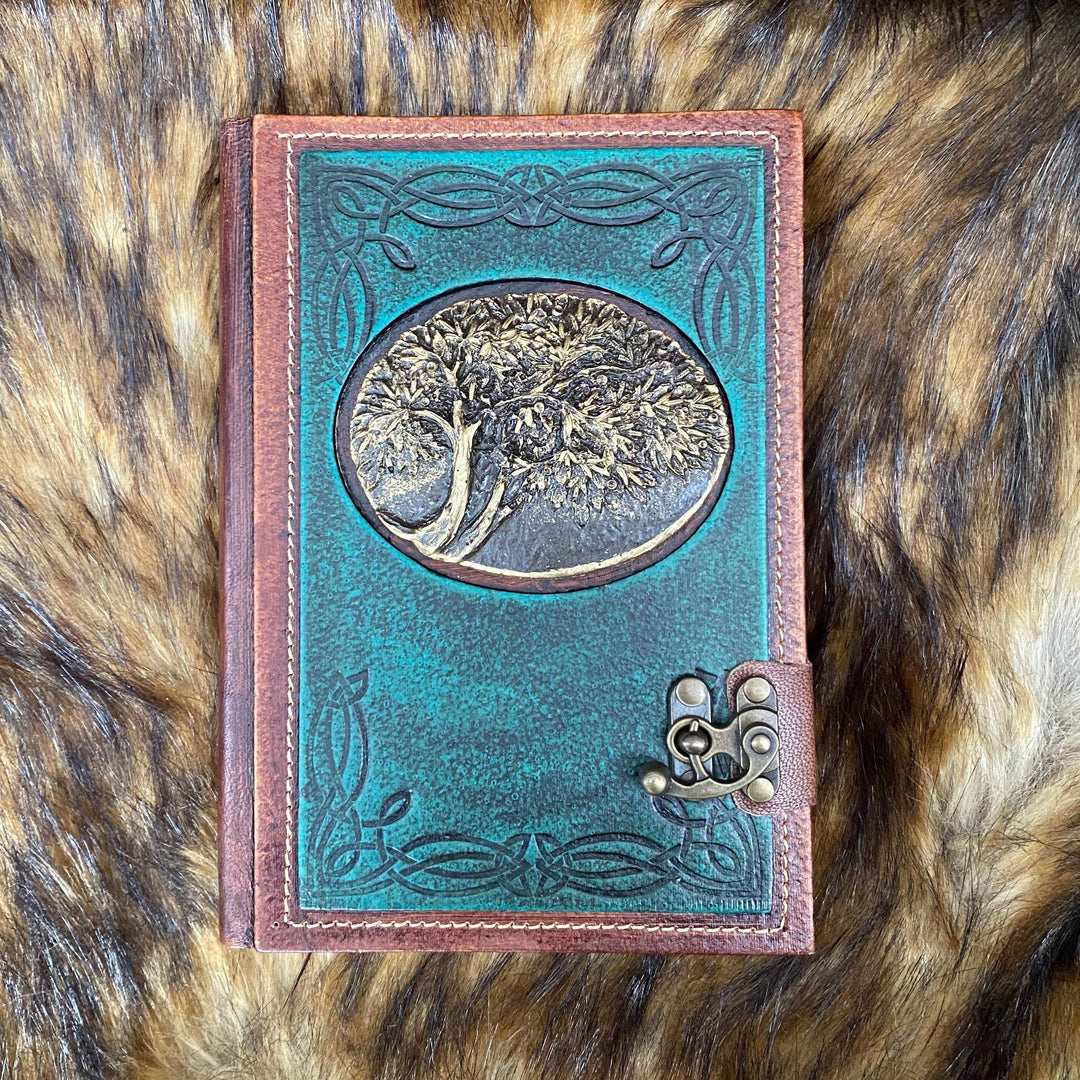 Leather Bound Journal with Metal Clasp and Tree Design - Blue A5 Note Book - Chows Emporium Ltd