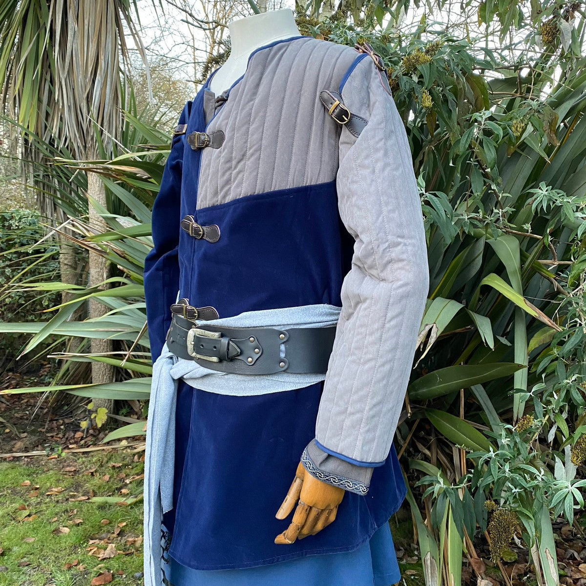 gambeson jacket in blue grey for fantasy and Ren faire costume.