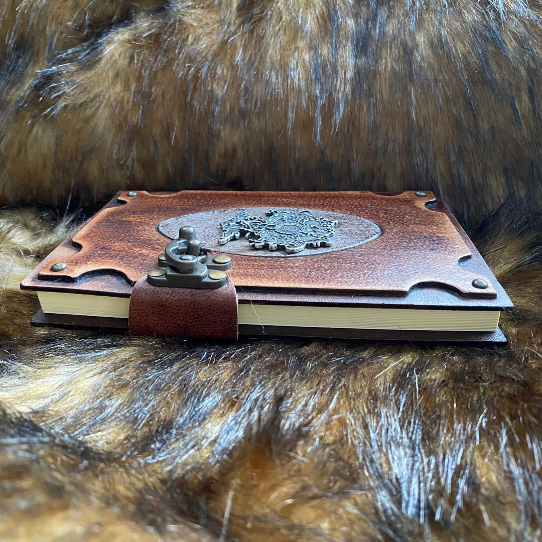Leather Bound Journal with Metal Clasp and Celtic Design - Brown A5 Note Book - Chows Emporium Ltd