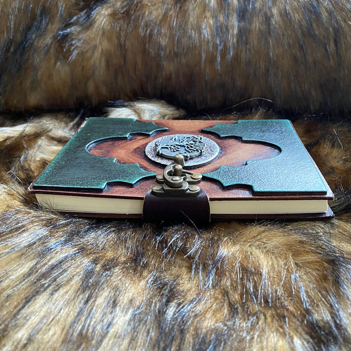 Leather Bound Journal with Metal Clasp and Tree Symbol - Green & Brown A5 Note Book - Chows Emporium Ltd