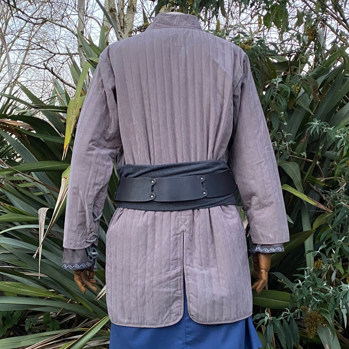 quilted medieval grey gambeson armor jacket.