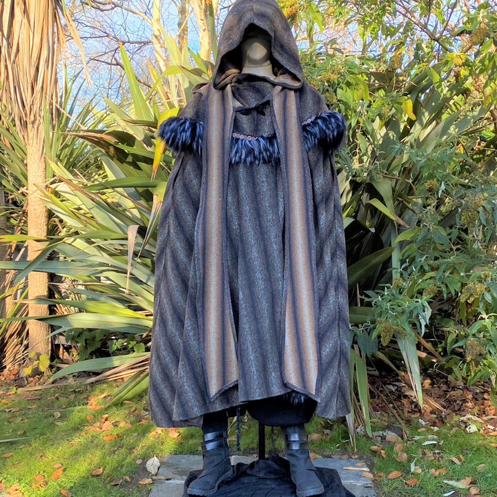 Arcane Warrior LARP Outfit - 4 pieces; Cloak, Brown & Black Tunic, Hood and Sash - Chows Emporium Ltd