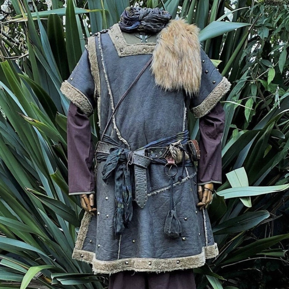 LARP Viking Tunic / Jacket – Green - Fleece Lined Faux Leather with Studs - Chows Emporium Ltd