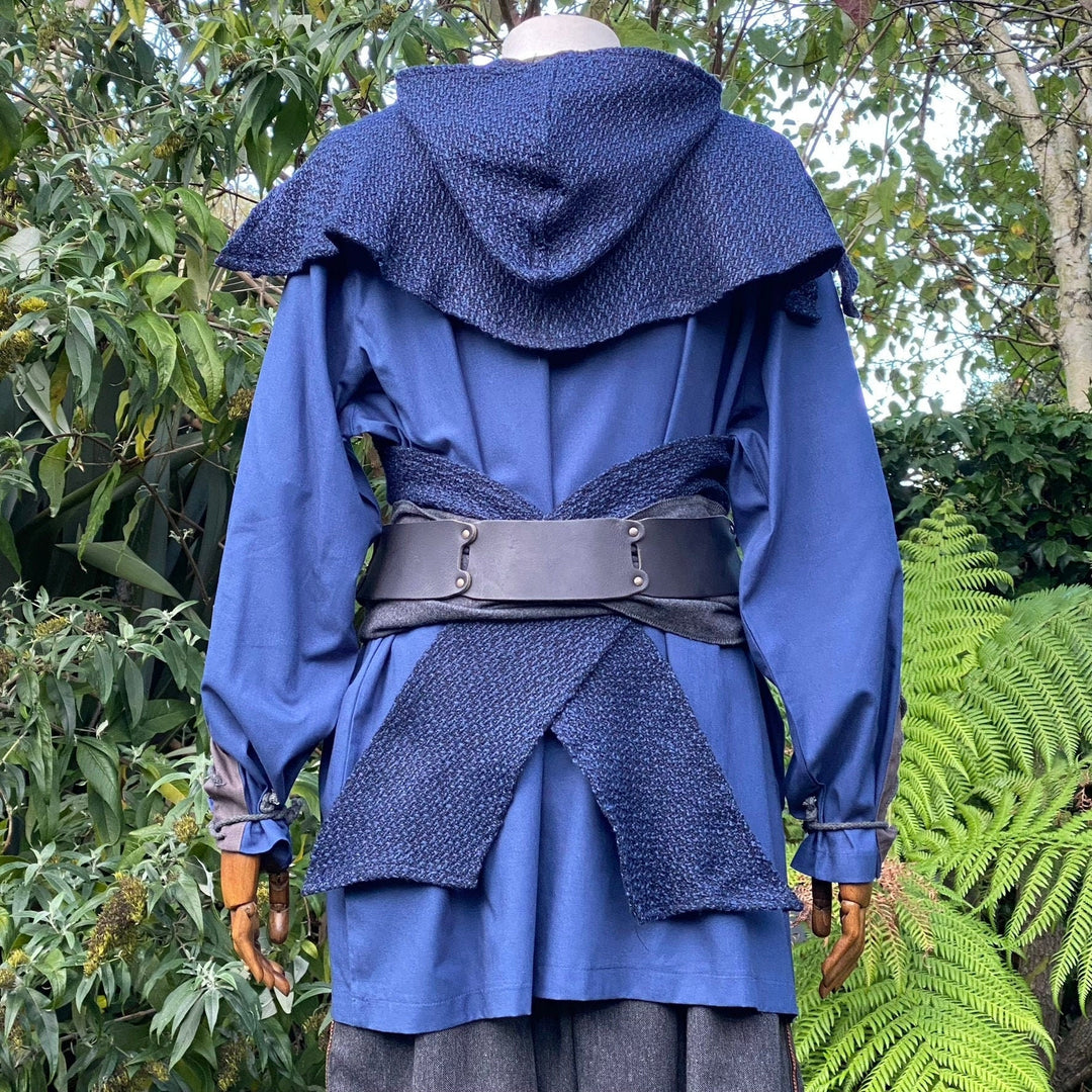 LARP Basic Outfit - 4 Pieces: Blue & Grey Shirt, Viking Pants, Hood and Sash - Chows Emporium Ltd