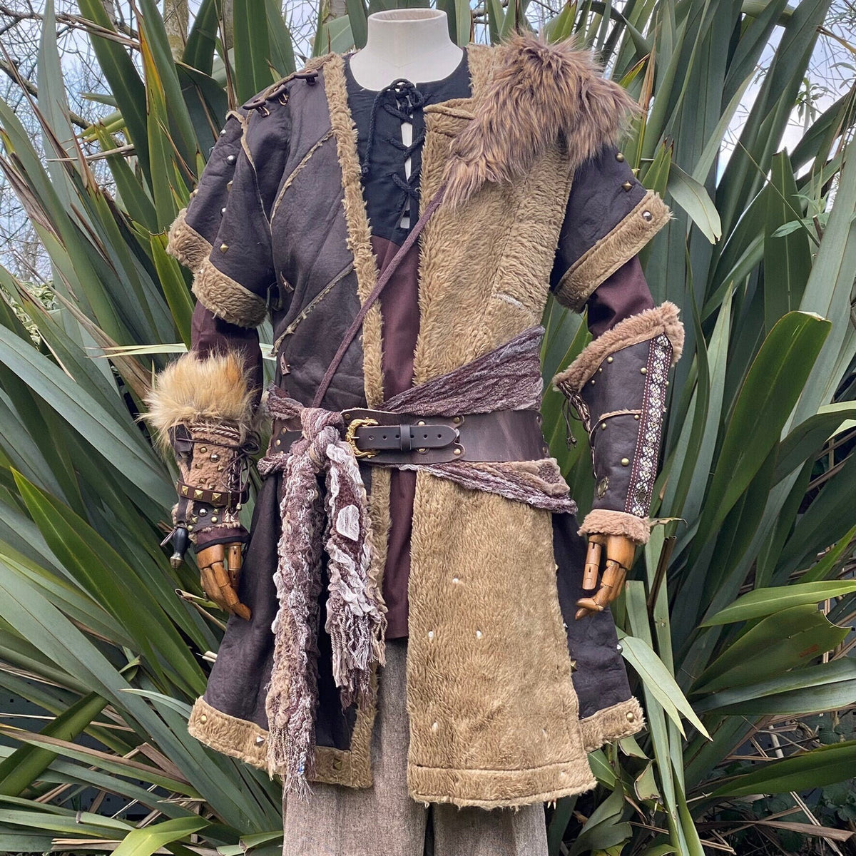 medieval style faux leather tunic in brown with studs.