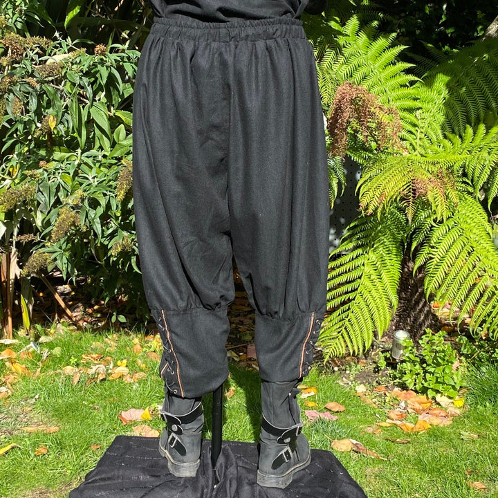 Medieval Viking Pants - Black Wool Mix Trousers with Braiding - Chows Emporium Ltd