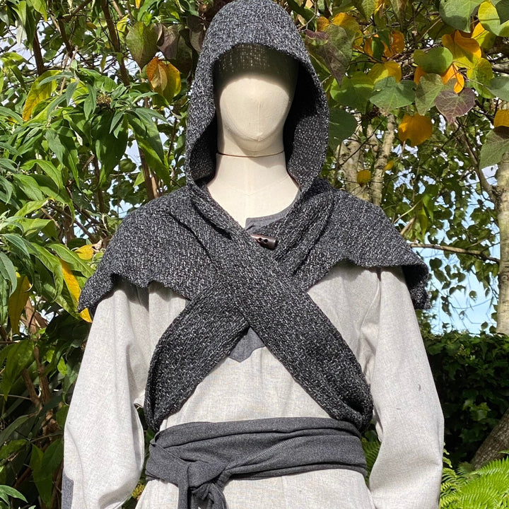 LARP Basic Outfit - 4 Pieces: Grey Shirt, Viking Pants, Sash and Hood - Chows Emporium Ltd