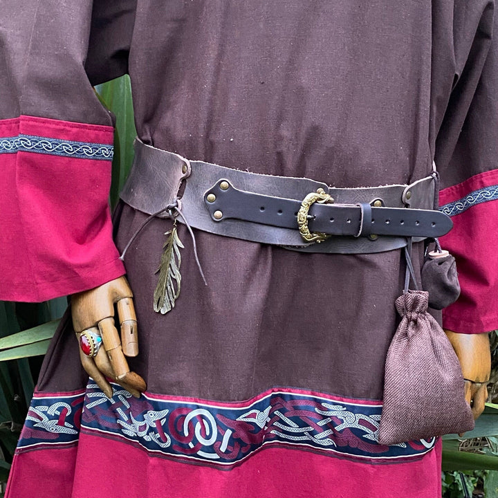 LARP Viking Tunic - Two Tone Brown & Red - Linen Cotton Mix with embroidery - Chows Emporium Ltd