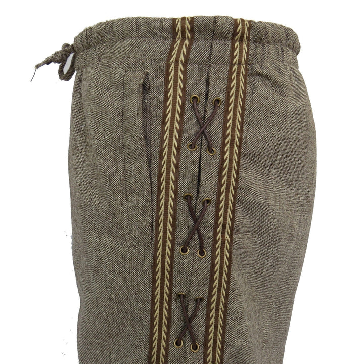 Medieval Straight Leg Pants - Brown Wool Trousers with Side Lace and Braiding - Chows Emporium Ltd