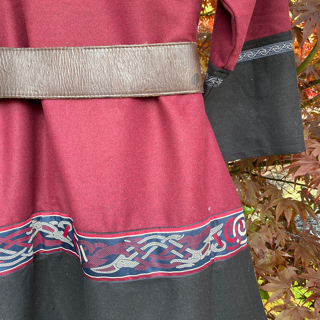 LARP Viking Tunic - Two Tone Red & Black - Linen Cotton Mix with embroidery - Chows Emporium Ltd