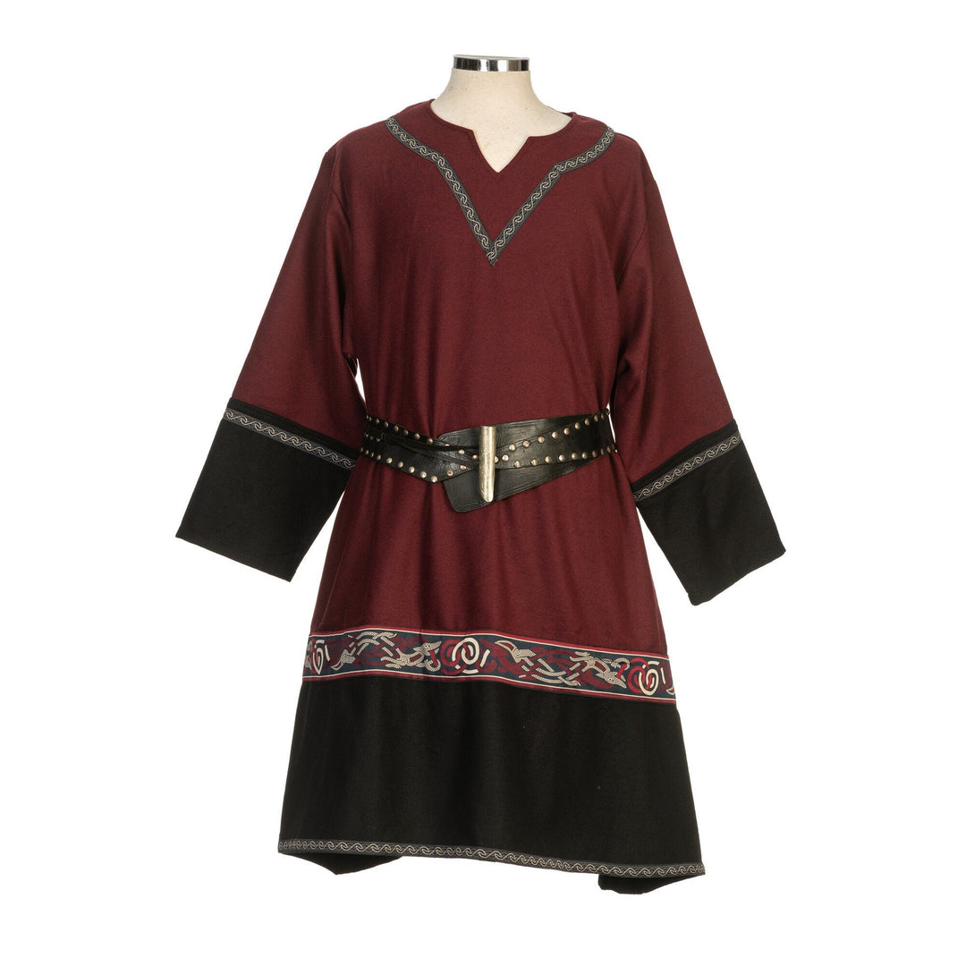 LARP Viking Tunic - Two Tone Red & Black - Linen Cotton Mix with embroidery - Chows Emporium Ltd