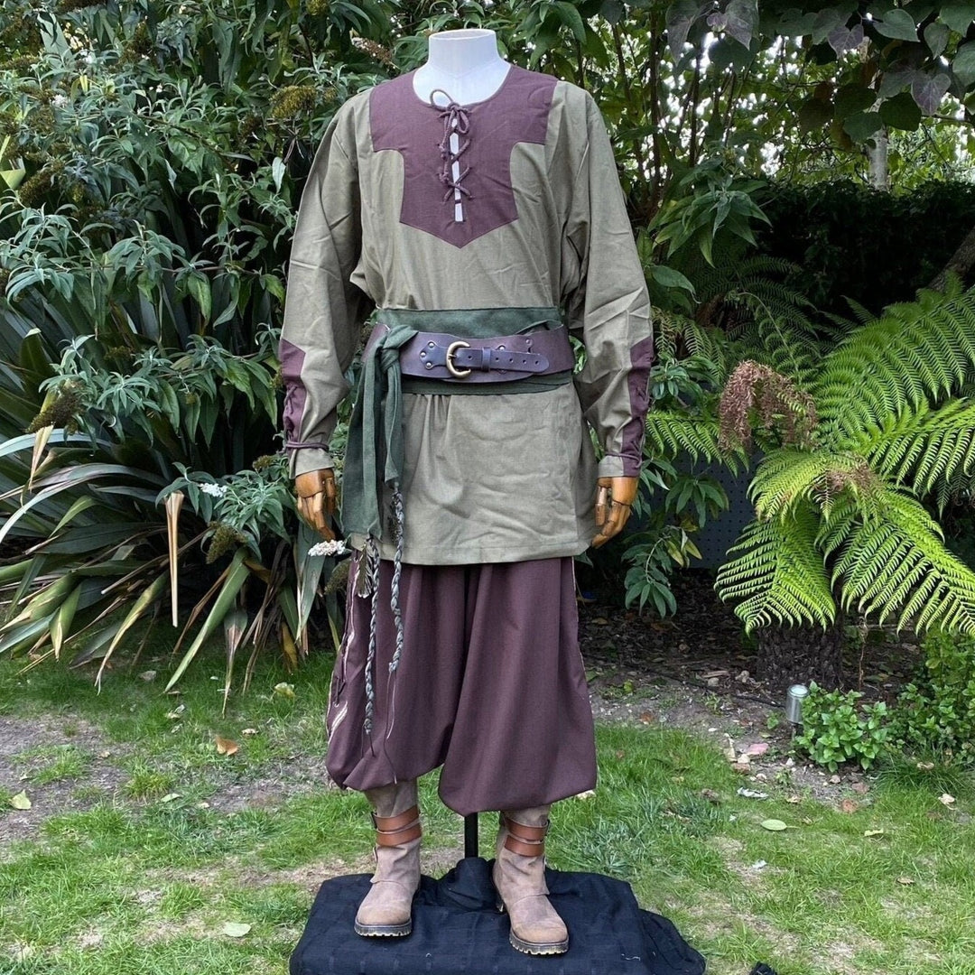 LARP Viking Shirt - Two Tone Green & Brown - Lightweight Cotton Mix - Chows Emporium Ltd