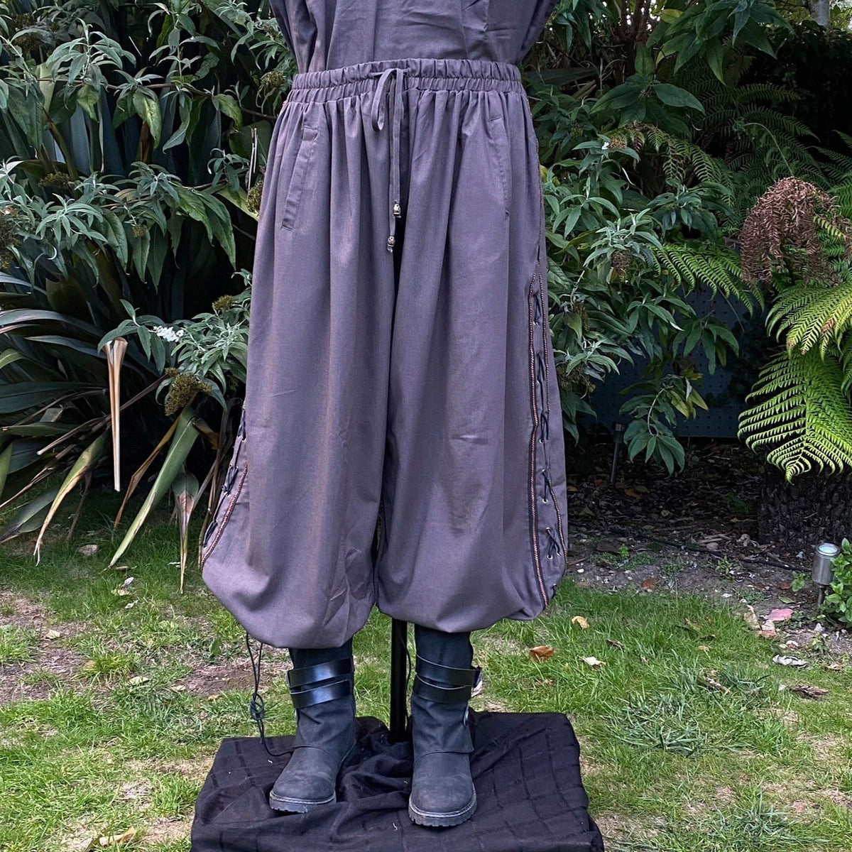 Medieval LARP pants, grey with side lace detail.