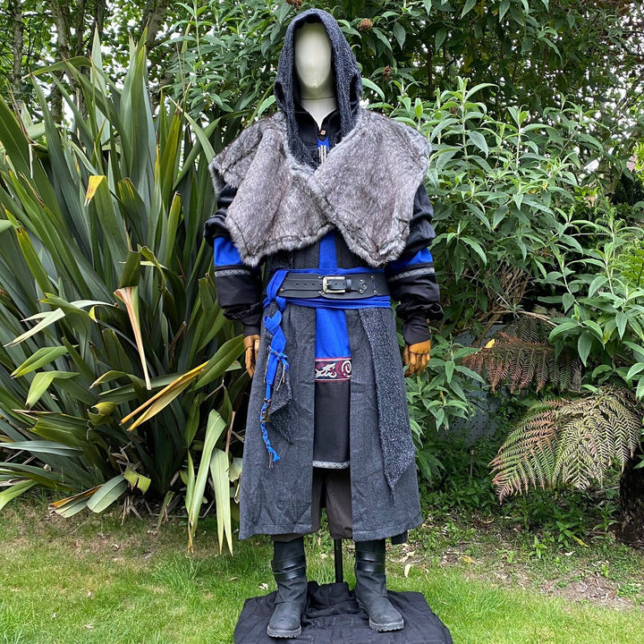 Viking Warrior LARP Outfit - 2 Pieces; Grey Faux Fur Mantle, Wrap Around Hood - Chows Emporium Ltd
