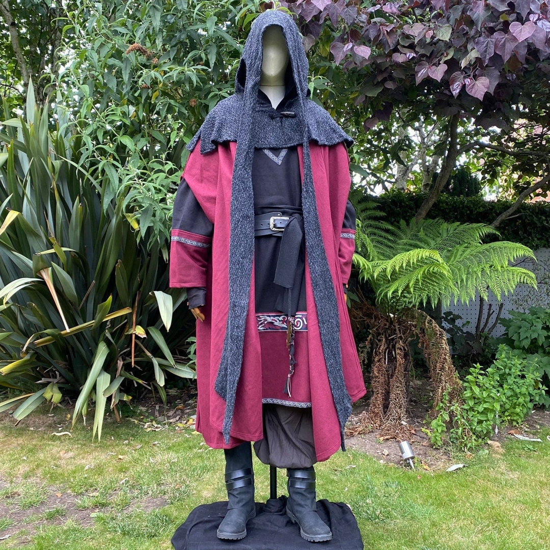 Mystic Alchemist LARP Outfit - 5 Pieces; 4 Way Cloak, Grey Hood, Tunic, Pants, Sash - Chows Emporium Ltd