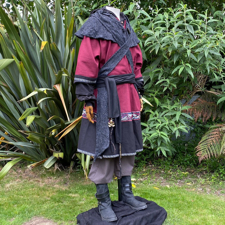 LARP Basic Outfit - 4 Pieces:  Red & Black Tunic, Hood, Trousers and Sash - Chows Emporium Ltd