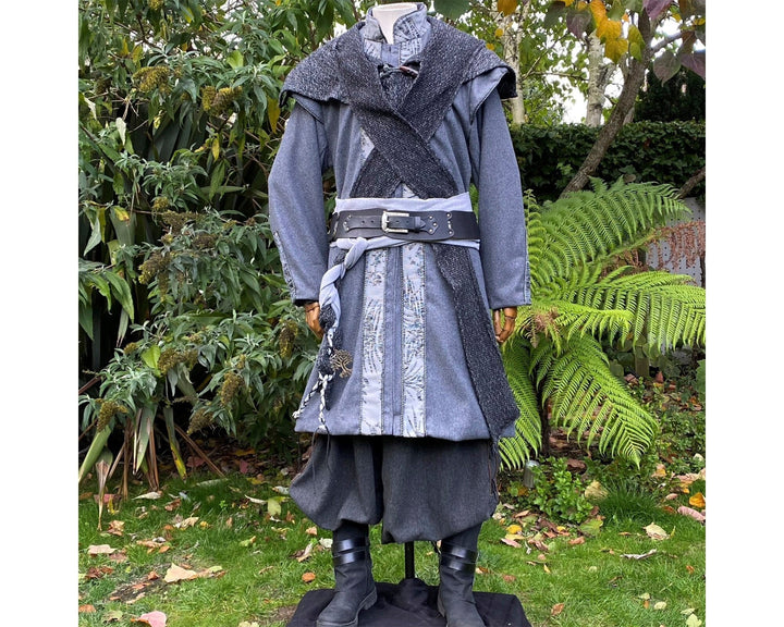 Elven Lord Larp Outfit - 4 Pieces; Woollen Coat, Wrap Hood, Shirt, Sash - Chows Emporium Ltd