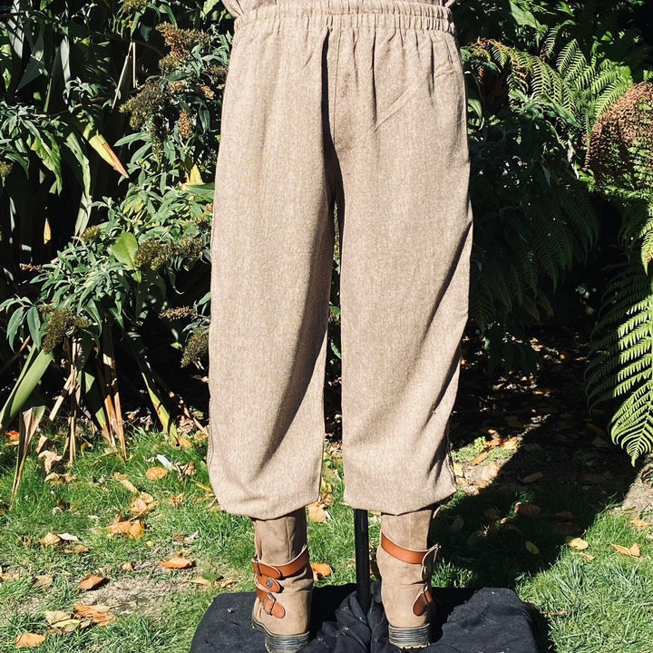 Medieval Straight Leg Pants - Brown Wool Trousers with Side Lace and Braiding - Chows Emporium Ltd