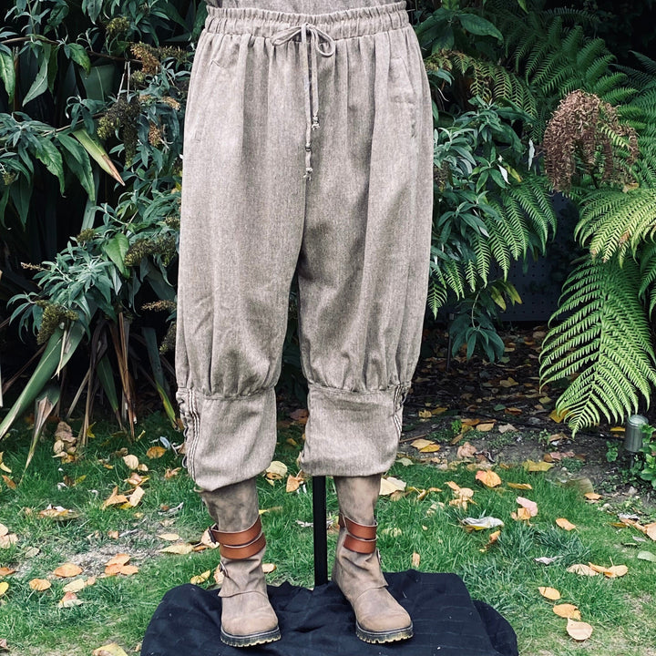 Medieval Viking Pants - Brown Wool Mix Trousers with Braiding - Chows Emporium Ltd