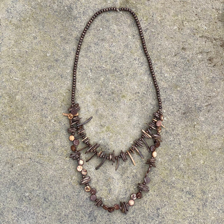 Double Stranded Layered Tooth Necklace 2 - Brown - LARP Costume Jewellery - Chows Emporium Ltd