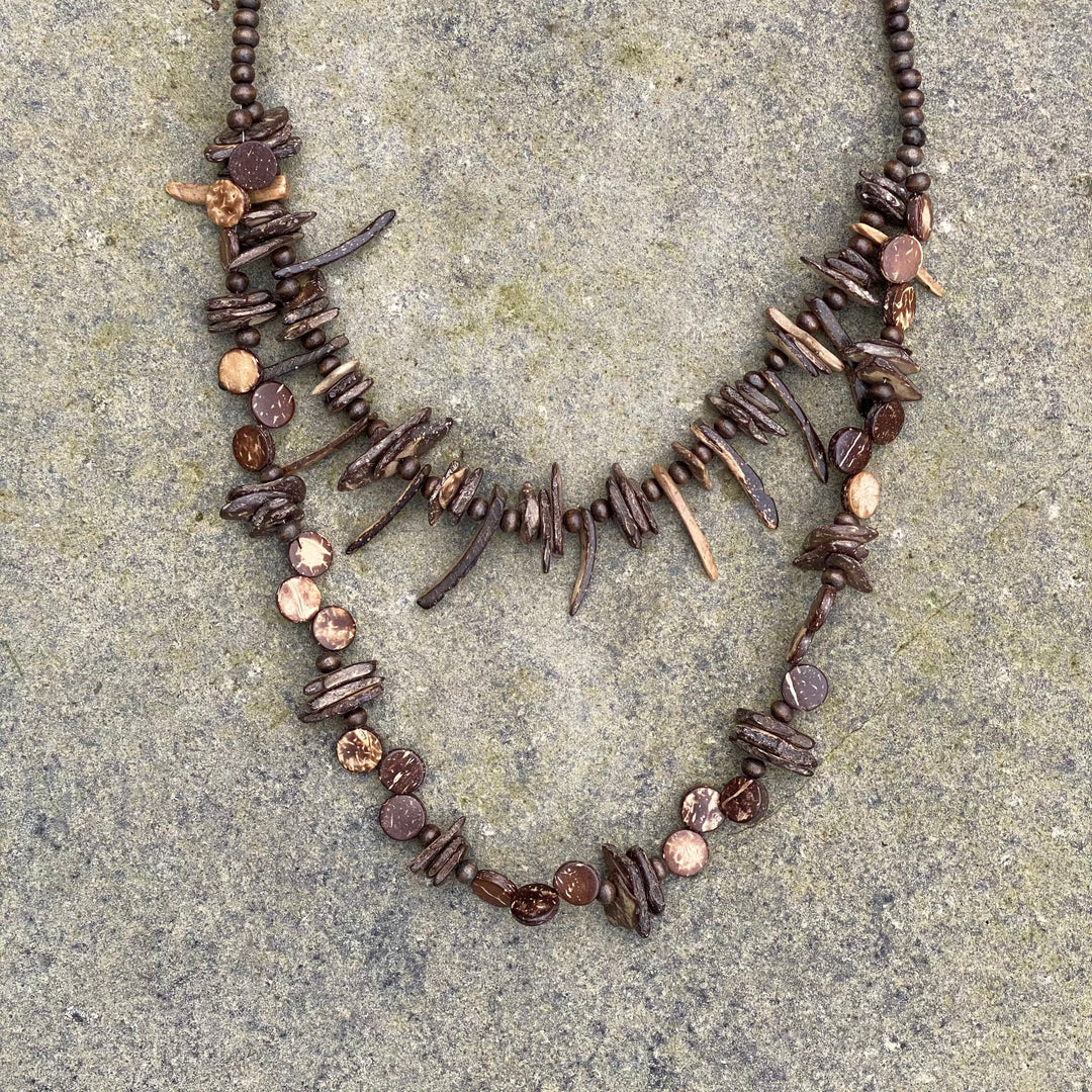 Double Stranded Layered Tooth Necklace 2 - Brown - LARP Costume Jewellery - Chows Emporium Ltd