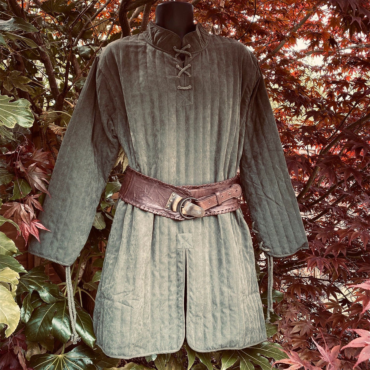 green padded tunic gambeson for LARP.