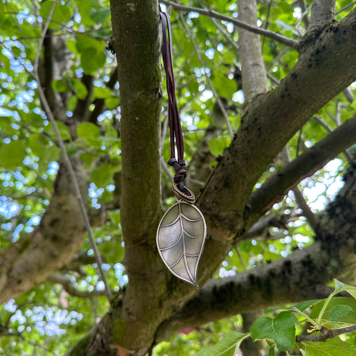 Leaf Shaped Necklace - LARP Sash, Amulets, Accessory - Brass Color - Chows Emporium Ltd
