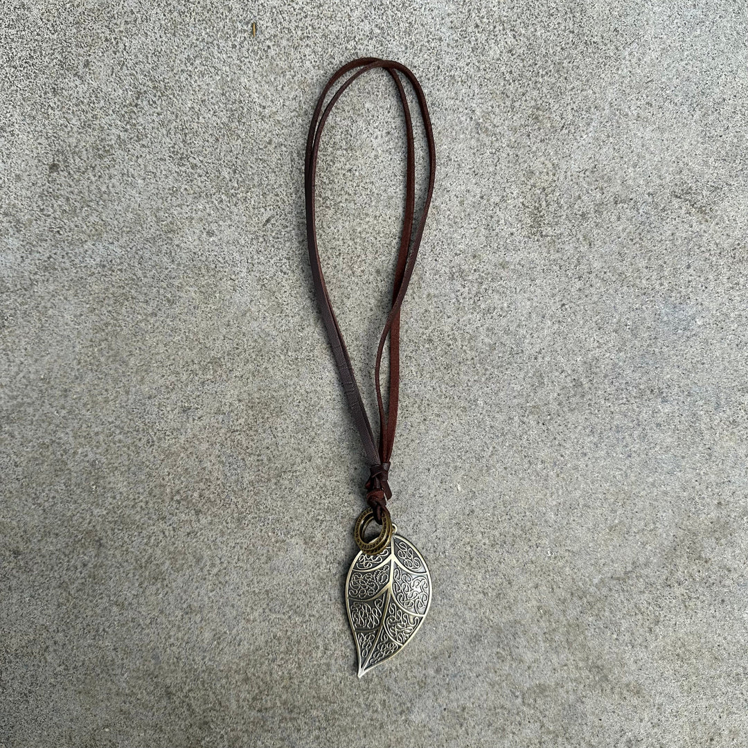 Leaf Shaped Necklace - LARP Sash, Amulets, Accessory - Brass Color - Chows Emporium Ltd