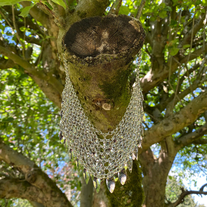LARP Chainmail Necklace - Silver - 6 Layered Leaf Necklace - Chows Emporium Ltd