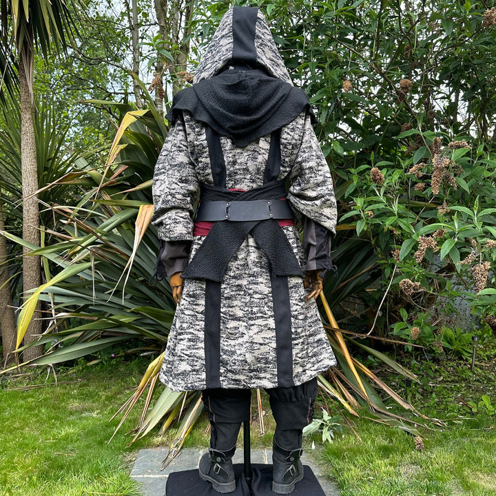 Battle Mage Light LARP Outfit - 5 Pieces; Hooded Robe, Wrapped Hood, Tunic, Pants, Sash - Chows Emporium Ltd