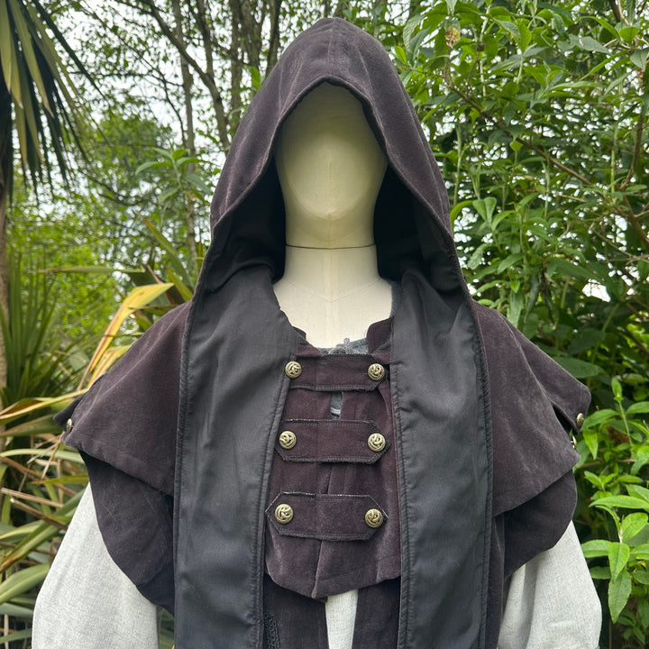 This LARP Hood is Grey with a Wrap Around extention. This Viking Scarf Hood is made of Faux Suede Effect, and is Water Resistant and Warm: perfect for your LARP Character and LARP Costume, Cosplay Event, and Ren Faire.