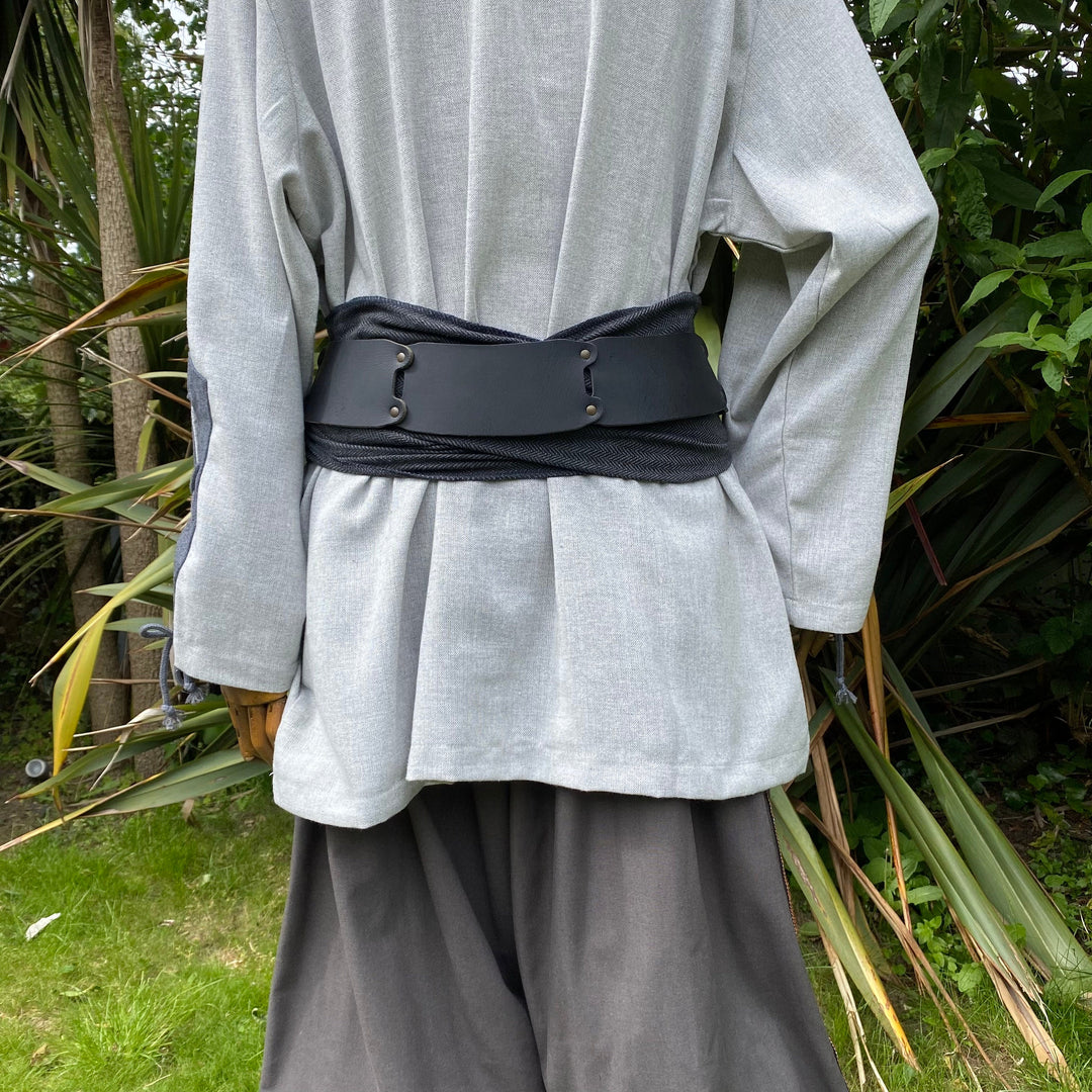 LARP Belt and Sash Set with Accessories - Black & Grey Herringbone - Black Buffalo Leather - Gift Ideas - Chows Emporium Ltd