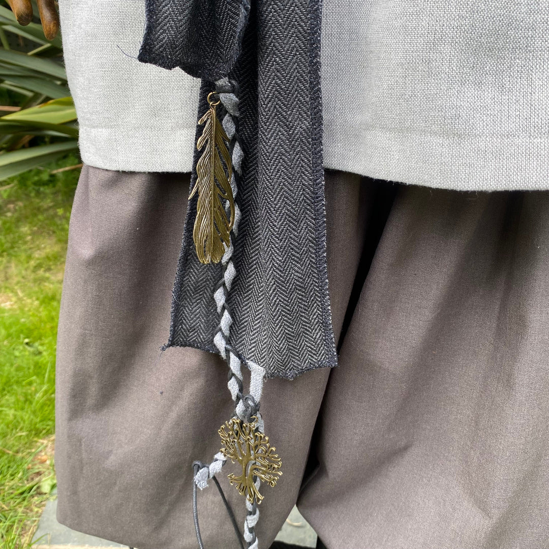 LARP Belt and Sash Set with Accessories - Black & Grey Herringbone - Black Buffalo Leather - Gift Ideas - Chows Emporium Ltd