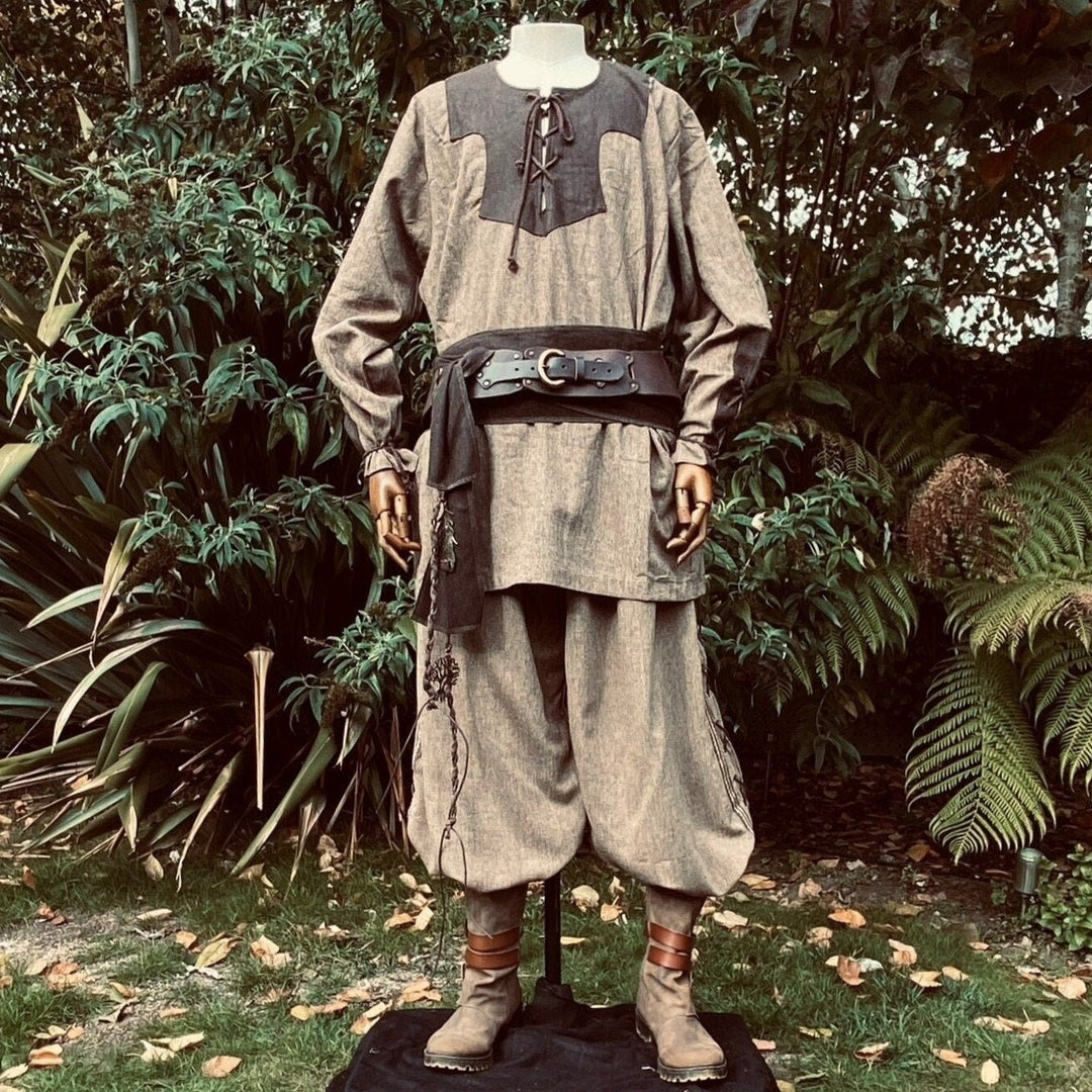 LARP Basic Outfit - 3 Pieces: Brown Two Tone Shirt, Hero Pants and Sash - Chows Emporium Ltd