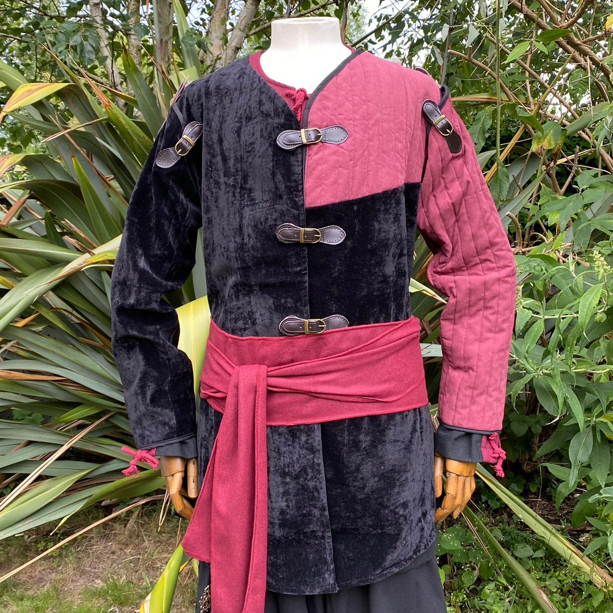 gambeson armor jacket black red with sleeve removal feature.