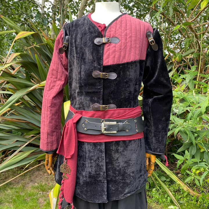 Rogue Warrior LARP Outfit - 6 Pieces; Padded Jacket, Hood, Shirt, Pants, Sash, Leather Belt - Chows Emporium Ltd