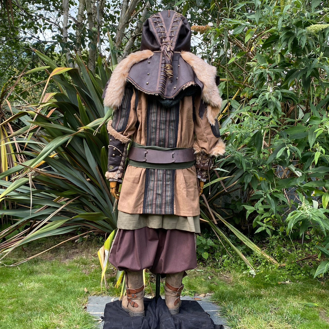 Druid of Middle Earth LARP Outfit - 8 Pieces; Jacket, Hood, Vambraces, Hood, Tunic, Pants, Belt, Sash - Chows Emporium Ltd