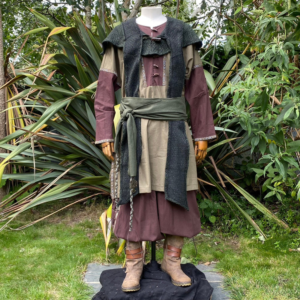 LARP Basic Outfit - 4 Pieces: Green & Brown Tunic, Pants, Hood and Sash - Chows Emporium Ltd