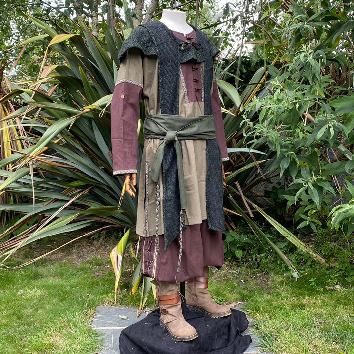 LARP Basic Outfit - 4 Pieces: Green & Brown Tunic, Pants, Hood and Sash - Chows Emporium Ltd