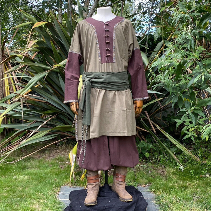LARP Basic Outfit - 3 Pieces: Green & Brown Two Tone Tunic, Pants and Sash - Chows Emporium Ltd